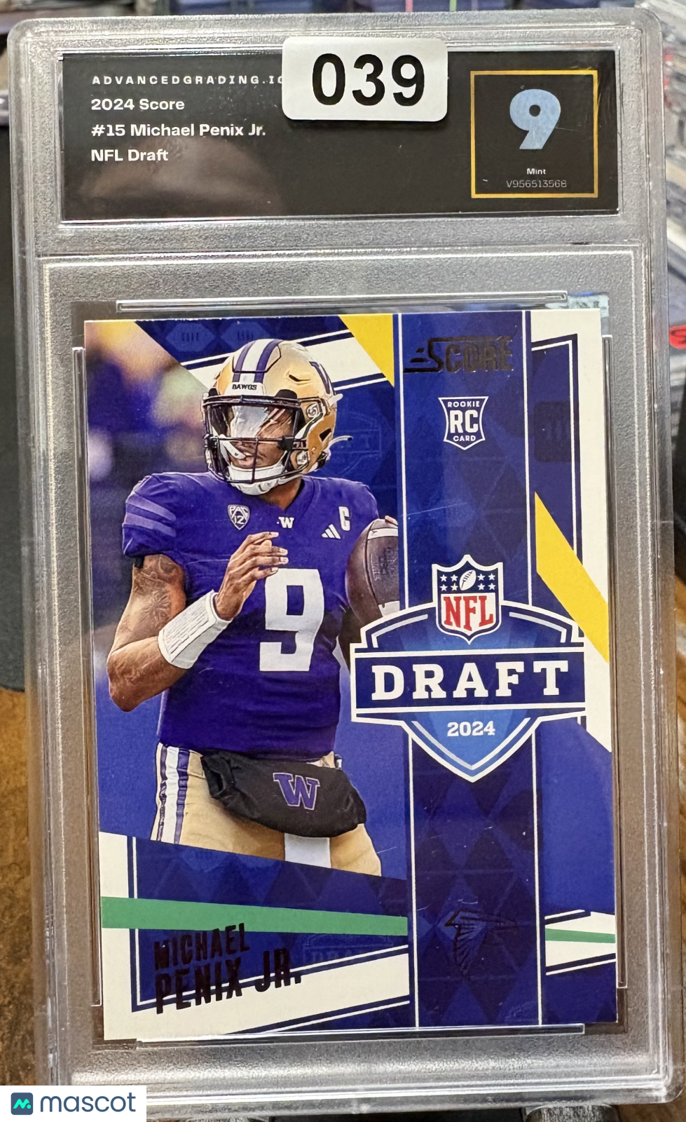 2024 Panini Score NFL Draft Michael Penix Jr. #15 RC AiGrading 9