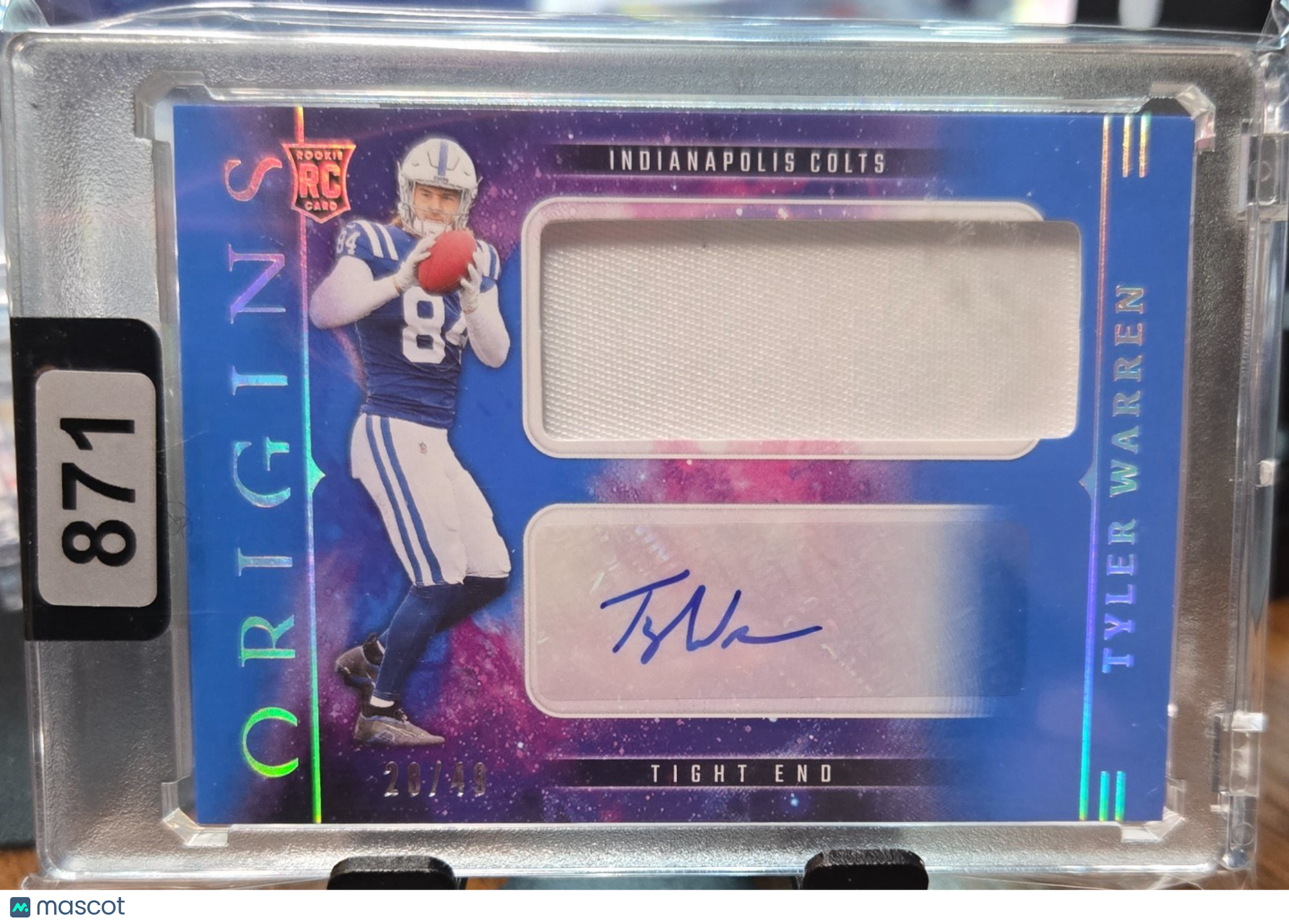 2025 Panini Origins Tyler Warren RJJ_TWN Rookie Patch Auto 28/49