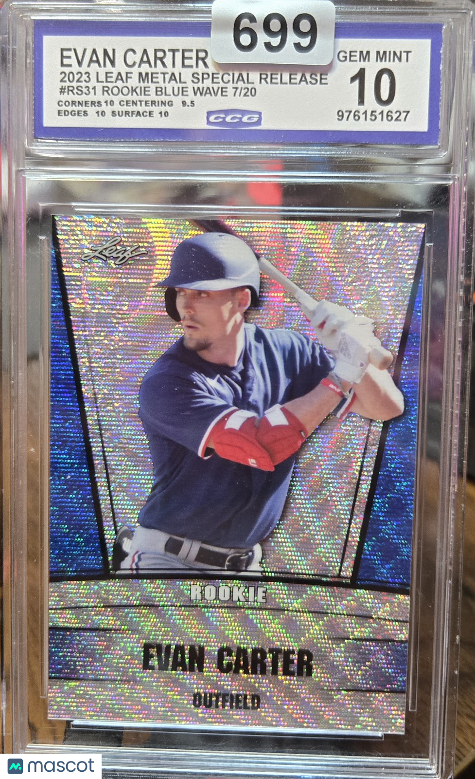 2023 Leaf Metal Special Release Blue Wave Evan Carter #RS31  7/20 CGC 10