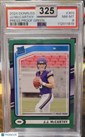 2024 Panini Donruss JJ Mccarthy #303 Press Proof Green PSA 8