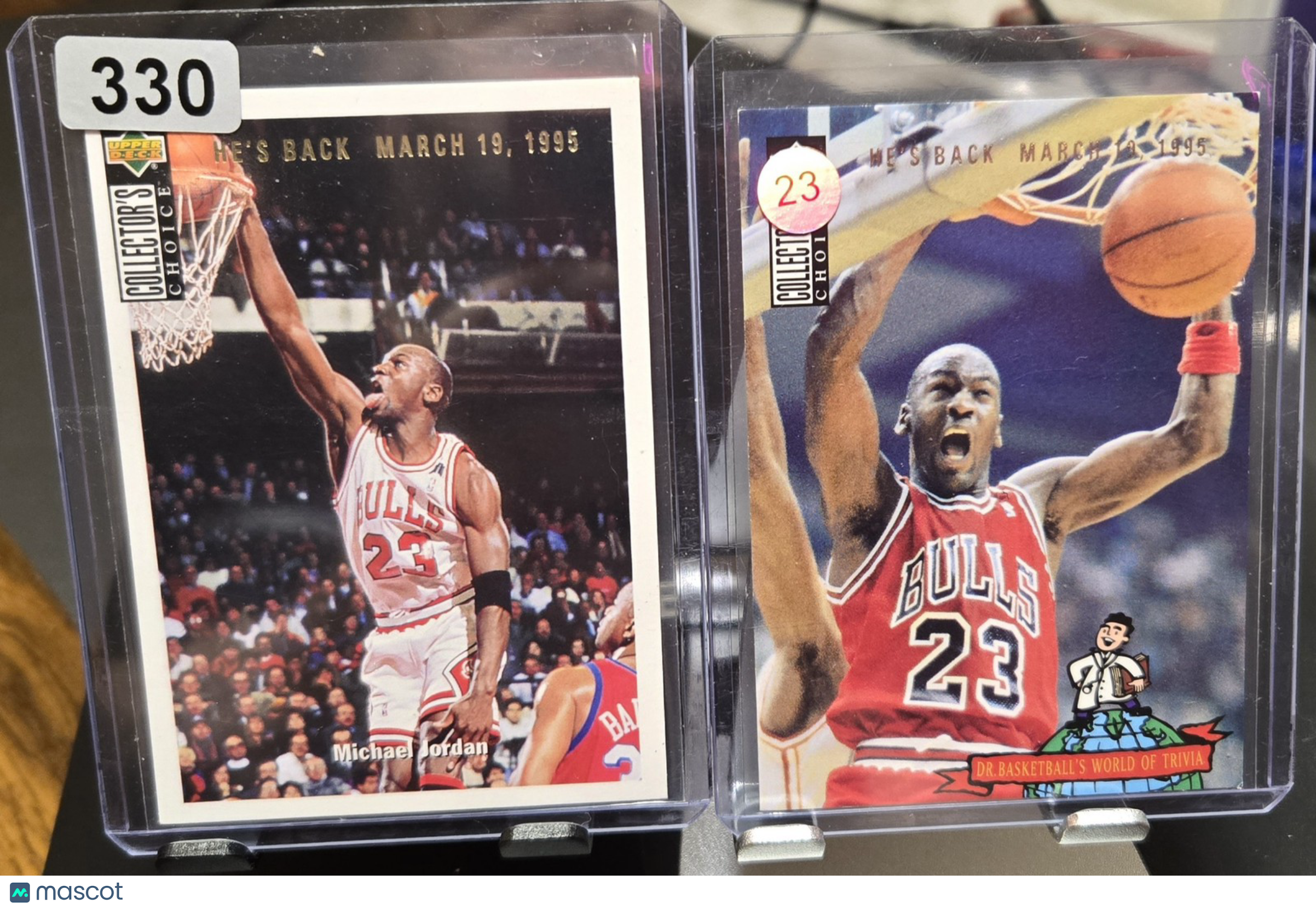 1994 U D Michael Jordan #240/402 Michael Jordan He's Back (2 CARDS)