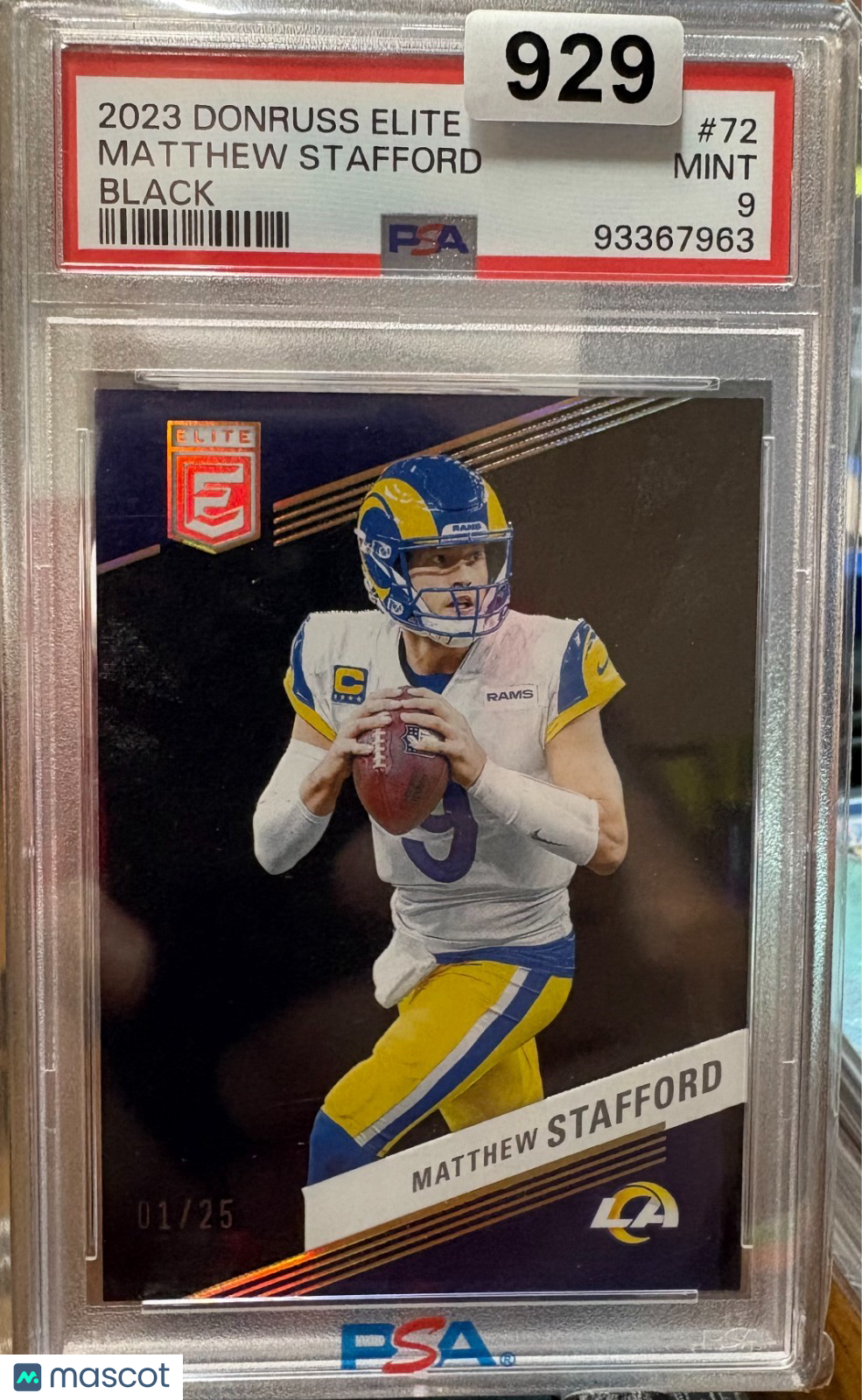 2023 Panini Matthew Stafford Base #72 Black 1/25 PSA 9