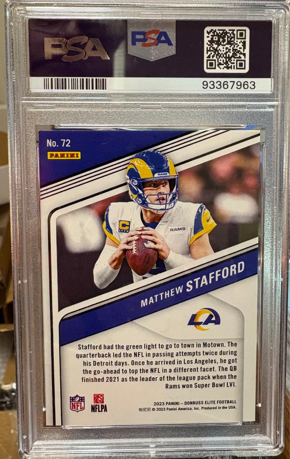 2023 Panini Matthew Stafford Base #72 Black 1/25 PSA 9
