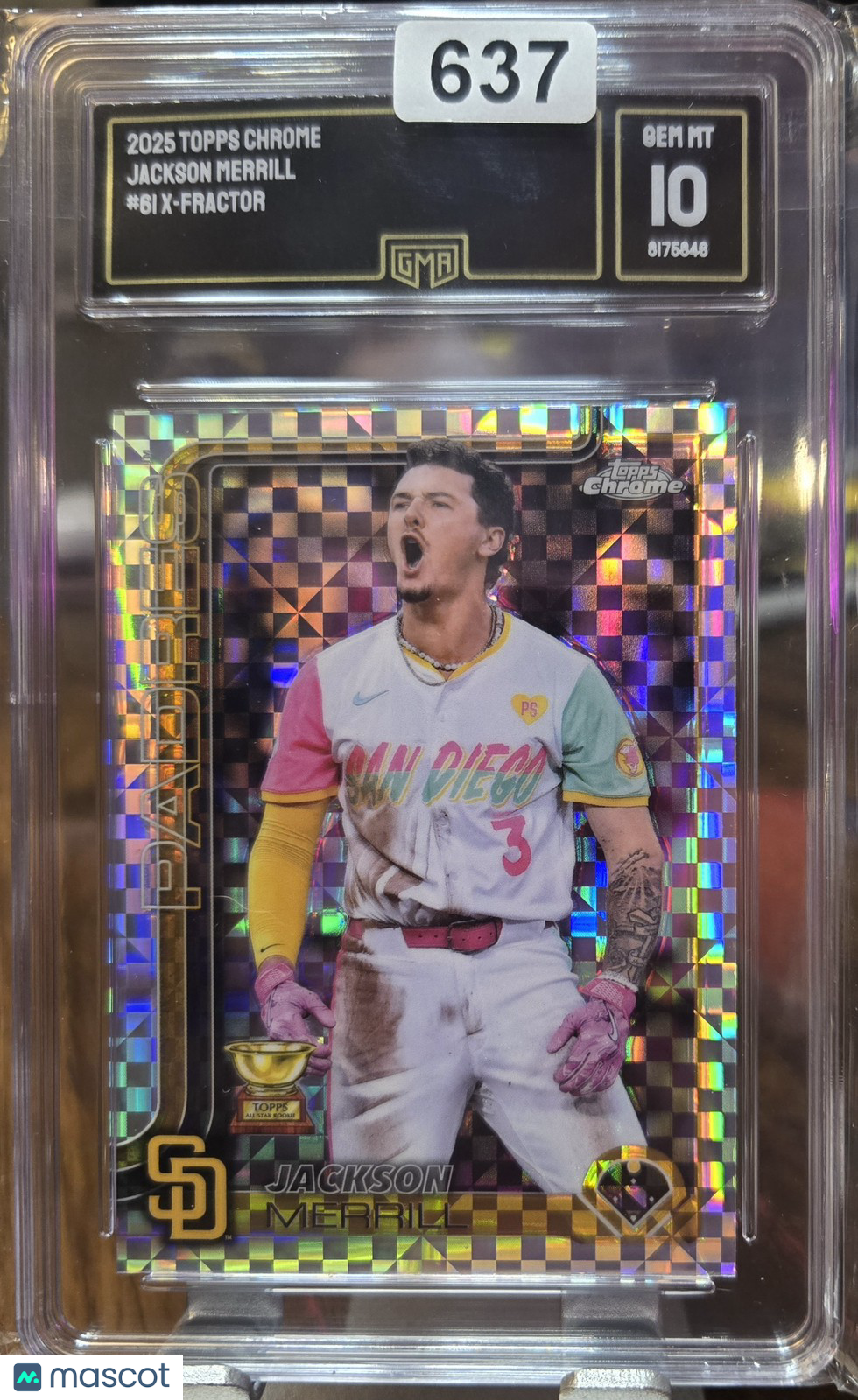 2025 Topps Chrome Jackson Merrill #61 X-Fractor GMA 10