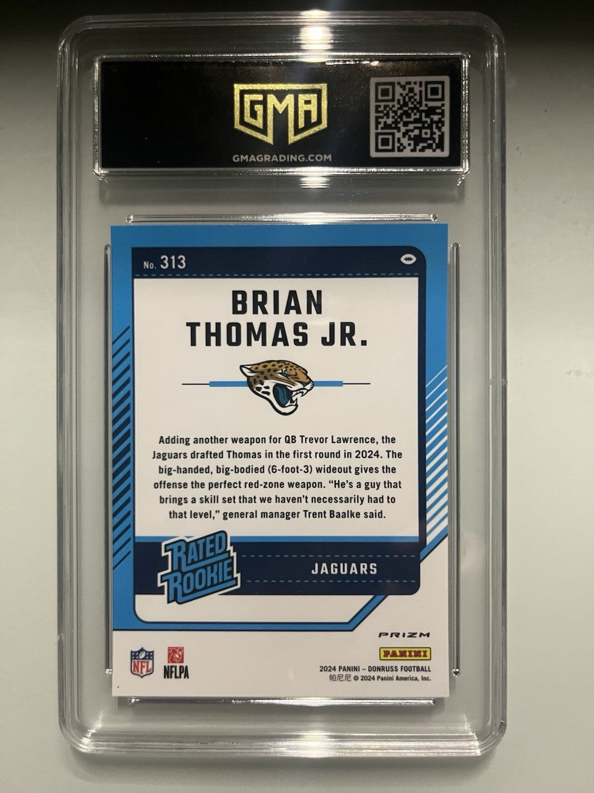 2024 Donruss Brian Thomas Jr. #313 Optic Preview Pink Prizm Parallel/ RC GMA 10