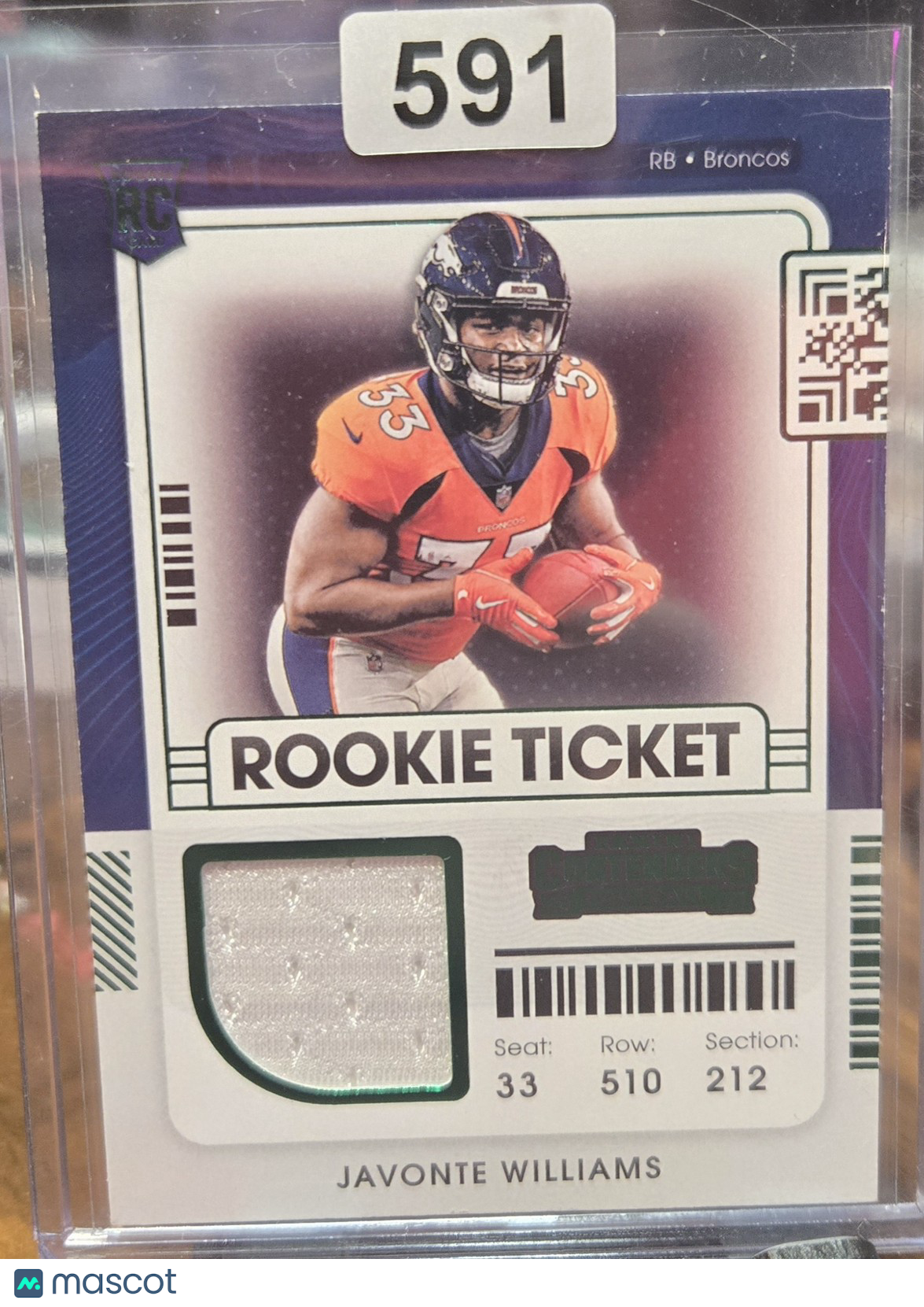 2021 Panini Contenders Rookie Ticket Javonte Williams #RTS-JWI RC Patch