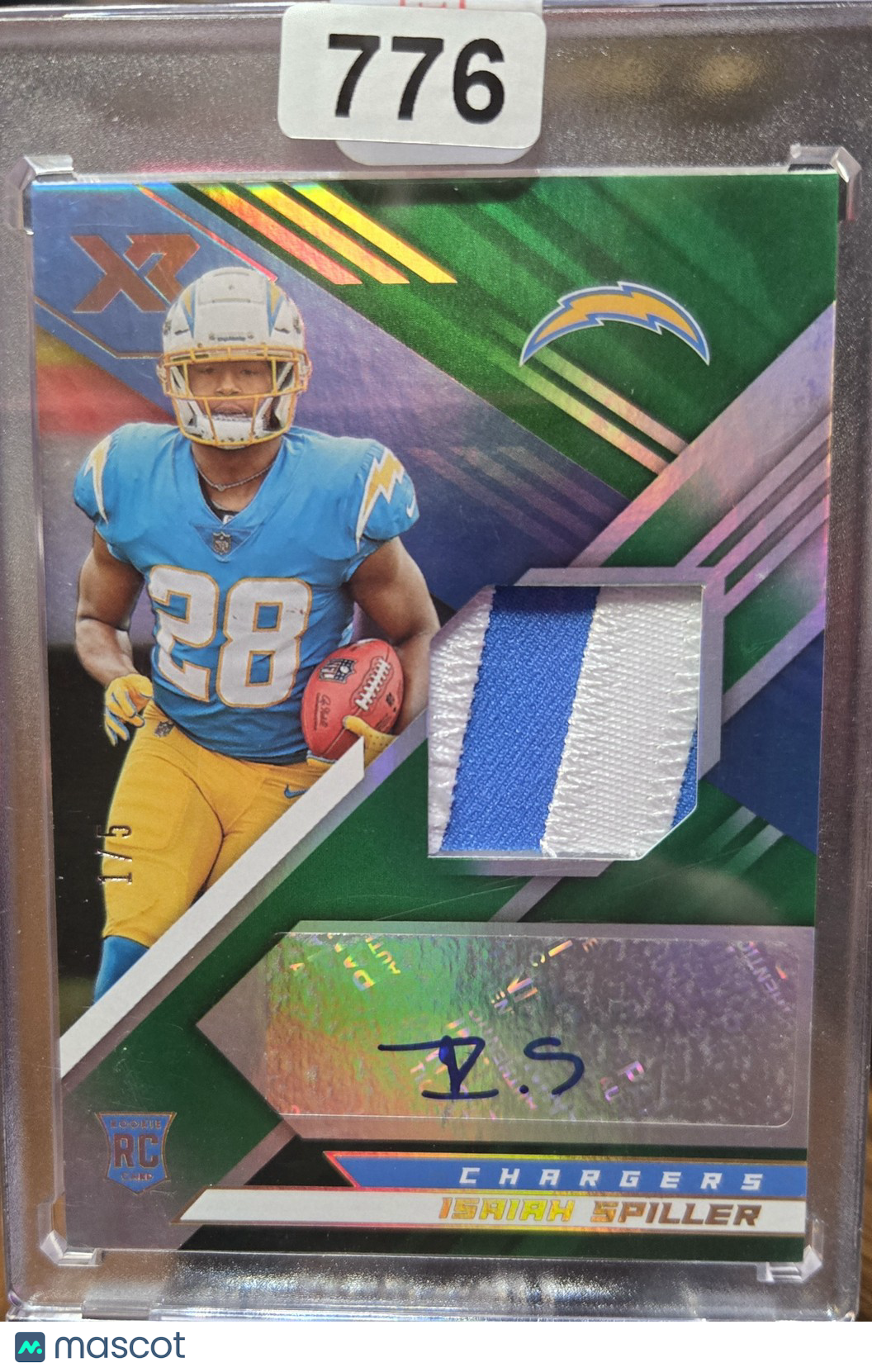 2022 Panini XR Isaiah Spiller #RSA-IS Green 1/5 RC Patch