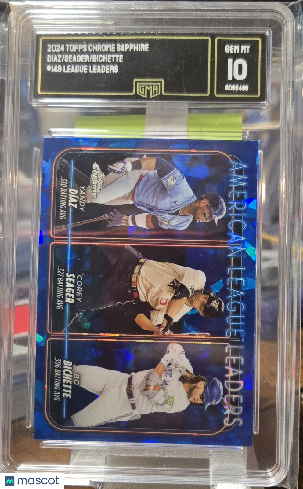 2024 League Leaders Yandy Diaz/ Corey Seager/ Bo Bichette #149 Sapphire GMA 10