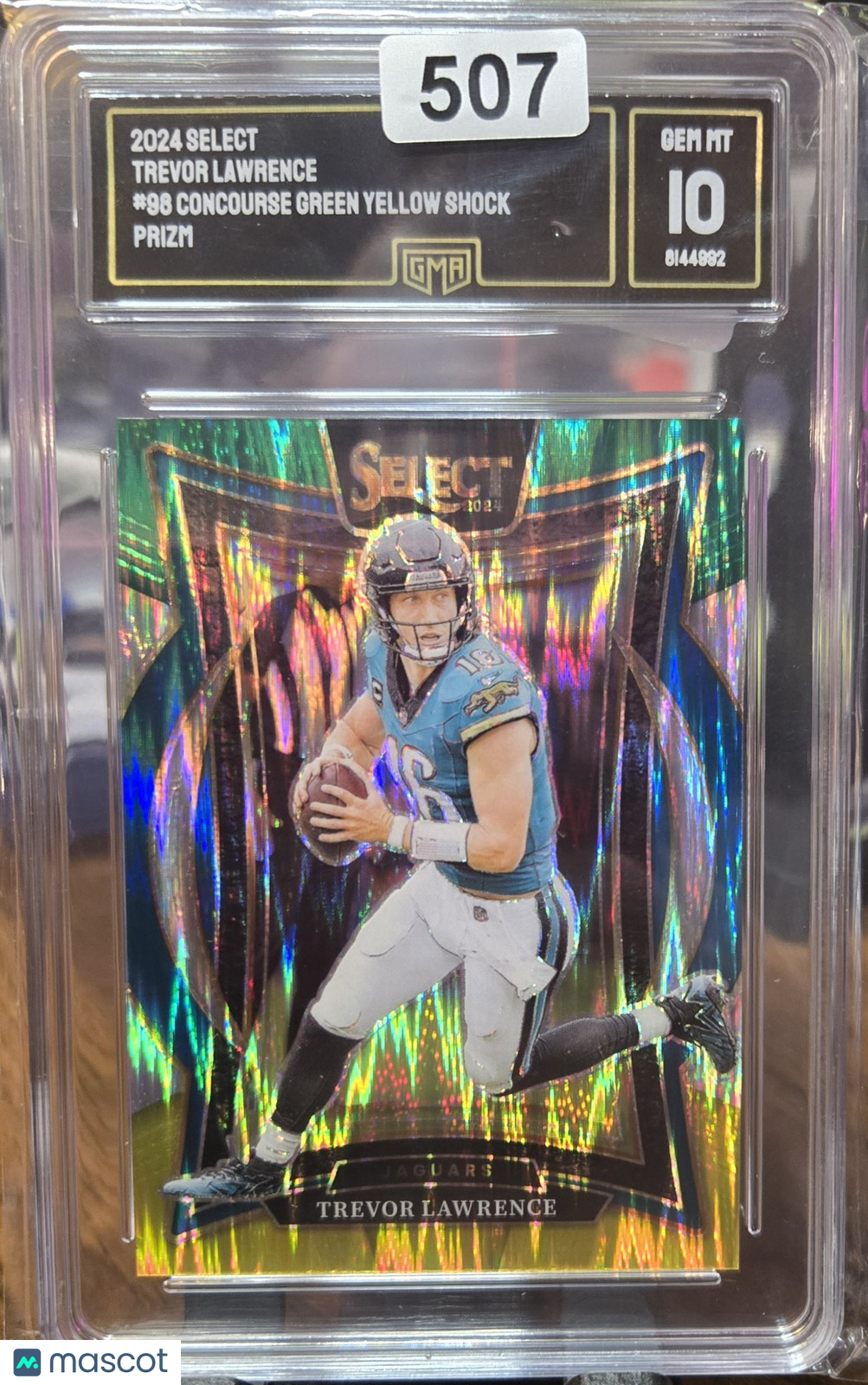 2024 Panini Select Prizm Trevor Lawrence #98 Concourse Green Yellow Shock GMA 10