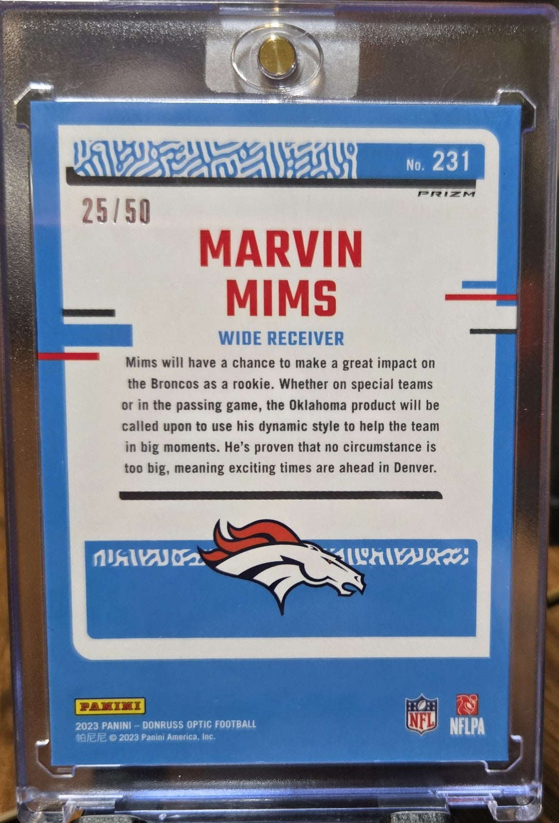 2023 Donruss Optic Marvin Mims #231 Purple Holo