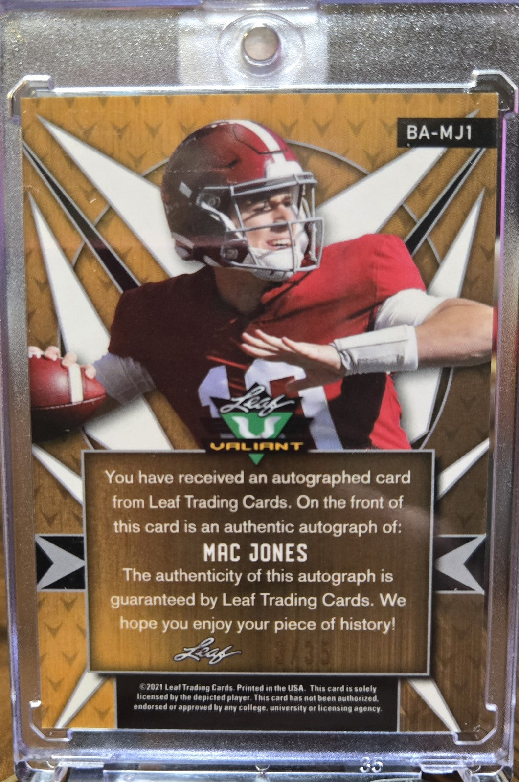 2021 Leaf Valiant Mac Jones #BA-MJ1 3/35 RC