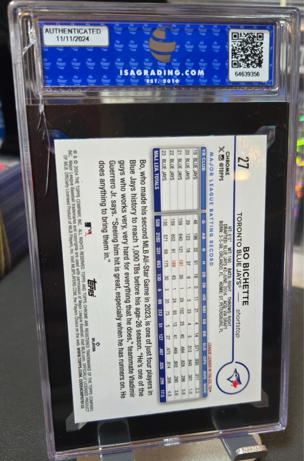 2024 Topps Chrome - Bo Bichette #27 Purple Logofractor   Blue Jays