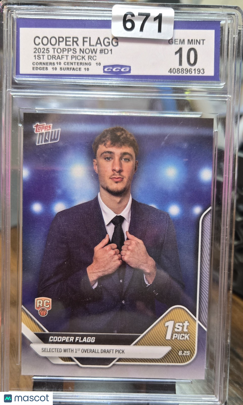 2025 Topps Now Cooper Flagg #D-1 1st Draft Pick RC RC CGC 10