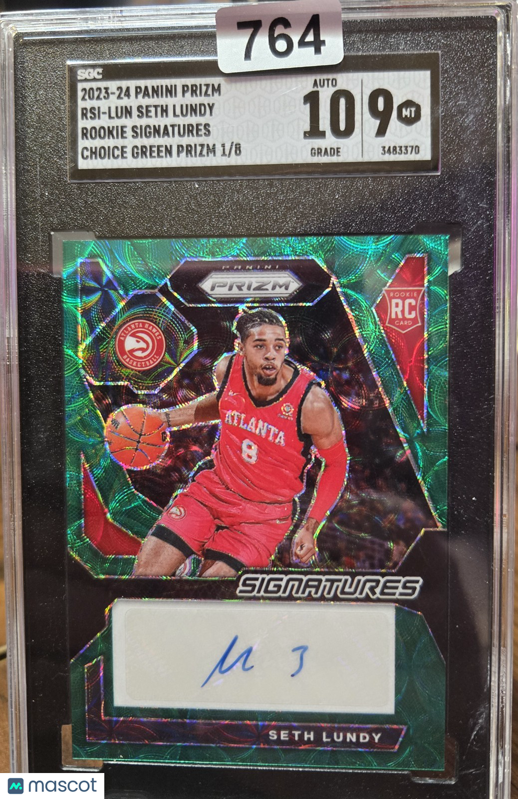 2023  Prizm Seth Lundy #RSI-LUN Rookie Sigs. Choice Green 1/8 SGC 9 Auto 10